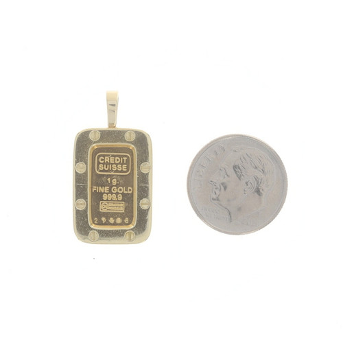 Yellow Gold Credit Suisse 1 Gram Bar Pendant - 18k & Pure 999
