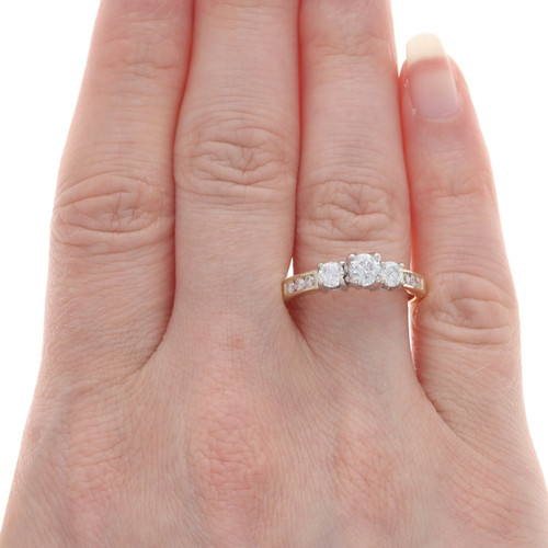 Yellow Gold Diamond Engagement Ring - 14k Round Brilliant .95ctw Three ...