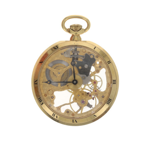 Colibri Skeleton Incabloc Open Face Men's Pocket Watch - Gold