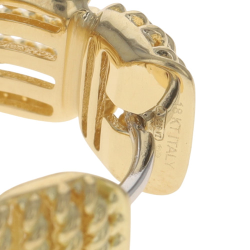 Roberto Coin Opera Rope Texture Diamond Hoop Earrings Yellow Gold