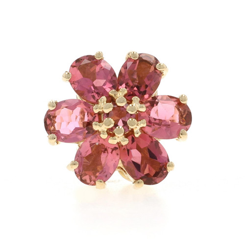 Yellow Gold Tourmaline Vintage Flower Slide Charm - 14k Oval 1.90