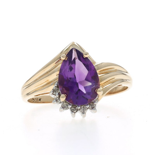 Yellow Gold Amethyst Diamond Bypass Ring - 14k Pear 1.52ctw