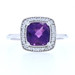 NEW Amethyst & Diamond Halo Ring - 10k White Gold Checkerboard Cushion 1.57ctw NEW Amethyst & Diamond Halo Ring - 10k White Gold Checkerboard Cushion 1.57ctw