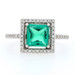 White Gold Synthetic Emerald & Diamond Halo Ring - 14k Square 1.51ctw Engagement White Gold Synthetic Emerald & Diamond Halo Ring - 14k Square 1.51ctw Engagement
