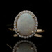 Yellow Gold Opal & Diamond Halo Ring - 14k Oval Cabochon Cut 1.77ctw
