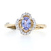 Kallati Tanzanite Diamond Halo Ring Yellow Gold 9k Oval .55ctw Floral Quatrefoil Kallati Tanzanite Diamond Halo Ring Yellow Gold 9k Oval .55ctw Floral Quatrefoil