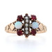 Yellow Gold Opal Garnet Pearl Victorian Cluster Ring - 10k Round .46ctw Antique