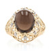 Yellow Gold Smoky Quartz & Diamond Ring - 14k Oval Cabochon 6.05ctw Halo Scroll Yellow Gold Smoky Quartz & Diamond Ring - 14k Oval Cabochon 6.05ctw Halo Scroll