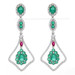 Kallati Emerald Diamond Ruby Halo Dangle Earrings - White Gold 9k 2.96ctw Floral Kallati Emerald Diamond Ruby Halo Dangle Earrings - White Gold 9k 2.96ctw Floral