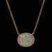 Yellow Gold Opal & Diamond Halo Necklace - 14k Oval Cabochon 1.09ctw Adjustable Yellow Gold Opal & Diamond Halo Necklace - 14k Oval Cabochon 1.09ctw Adjustable