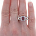 Sterling Lead Glass Filled Ruby & White Sapphire Halo Ring - 925 Emerald Cut