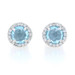 White Gold Blue Topaz & Diamond Halo Stud Earrings - 14k Round Rose Cut .76ctw