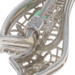 White Gold Diamond Simulated Emerald Art Deco Bow Brooch 14k .20ctw Filigree Pin White Gold Diamond Simulated Emerald Art Deco Bow Brooch 14k .20ctw Filigree Pin