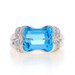 White Gold Blue Topaz & Diamond Ring - 14k Modified Barrel 8.02ctw East-West