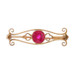 Yellow Gold Lab-Created Ruby Edwardian Solitaire Brooch - 10k Antique Scroll Pin Yellow Gold Lab-Created Ruby Edwardian Solitaire Brooch - 10k Antique Scroll Pin
