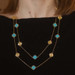 Yellow Gold Turquoise Quatrefoil Flower Station Necklace 46" - 18k Cable Chain Yellow Gold Turquoise Quatrefoil Flower Station Necklace 46" - 18k Cable Chain