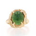Yellow Gold Nephrite Jade Cocktail Solitaire Ring -14k Oval Cabochon Leaf Border Yellow Gold Nephrite Jade Cocktail Solitaire Ring -14k Oval Cabochon Leaf Border
