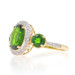 Yellow Gold Chrome Diopside White Topaz Three-Stone Halo Ring - 10k Oval 3.24ctw Yellow Gold Chrome Diopside White Topaz Three-Stone Halo Ring - 10k Oval 3.24ctw