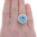 White Gold Blue Topaz & Diamond Double Halo Ring - 14k Round Portuguese 8.76ct White Gold Blue Topaz & Diamond Double Halo Ring - 14k Round Portuguese 8.76ct