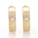 Yellow Gold Diamond Starburst Huggie Hoop Earrings - 14k Round Brushed Pierced