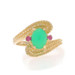 Yellow Gold Chrysoprase & Ruby Bypass Ring - 14k Oval Cabochon 1.15ctw Milgrain