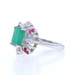 White Gold Emerald, Ruby, & Diamond Halo Ring - 14k Emerald Cut 1.54ctw White Gold Emerald, Ruby, & Diamond Halo Ring - 14k Emerald Cut 1.54ctw
