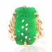 Yellow Gold Jadeite Cocktail Solitaire Ring - 14k Carved Botanical Scroll