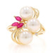 Yellow Gold Cultured Pearl Ruby Diamond Cluster Cocktail Ring - 14k .41ctw Yellow Gold Cultured Pearl Ruby Diamond Cluster Cocktail Ring - 14k .41ctw