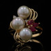 Yellow Gold Cultured Pearl Ruby Diamond Cluster Cocktail Ring - 14k .41ctw Yellow Gold Cultured Pearl Ruby Diamond Cluster Cocktail Ring - 14k .41ctw