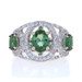 White Gold Green Tourmaline White Topaz Halo Ring - 14k Oval 4.28ctw Three-Stone White Gold Green Tourmaline White Topaz Halo Ring - 14k Oval 4.28ctw Three-Stone