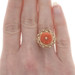 Yellow Gold Coral Vintage Cocktail Solitaire Ring - 14k Rope Scrollwork Yellow Gold Coral Vintage Cocktail Solitaire Ring - 14k Rope Scrollwork