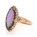 Yellow Gold Simulated Opal Rhinestone Vintage Halo Ring - 10k Marquise Cabochon