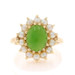 Yellow Gold Nephrite Jade & Cultured Pearl Halo Ring - 14k Oval Cabochon