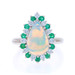White Gold Opal, Emerald, & Diamond Halo Ring - 14k Pear Cabochon 2.70ctw White Gold Opal, Emerald, & Diamond Halo Ring - 14k Pear Cabochon 2.70ctw