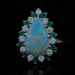White Gold Opal, Emerald, & Diamond Halo Ring - 14k Pear Cabochon 2.70ctw White Gold Opal, Emerald, & Diamond Halo Ring - 14k Pear Cabochon 2.70ctw