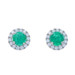 White Gold Emerald Diamond Halo Stud Earrings - 14k Round 1.68ctw Pierced