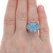 White Gold Blue Topaz Love Heart Ring - 10k Heart Cabochon over Rounds Size 8