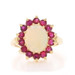 Yellow Gold Opal Ruby Halo Ring - 14k Oval Cabochon 2.28ctw Yellow Gold Opal Ruby Halo Ring - 14k Oval Cabochon 2.28ctw