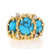 Yellow Gold Turquoise & Diamond Ring - 14k Oval Cabochon .16ctw Three-Stone Sz 7 Yellow Gold Turquoise & Diamond Ring - 14k Oval Cabochon .16ctw Three-Stone Sz 7