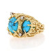 Yellow Gold Turquoise & Diamond Ring - 14k Oval Cabochon .16ctw Three-Stone Sz 7 Yellow Gold Turquoise & Diamond Ring - 14k Oval Cabochon .16ctw Three-Stone Sz 7