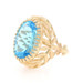 Yellow Gold Blue Topaz Cocktail Solitaire Ring - 14k Oval 13.57ct Leaf Garland
