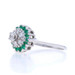 White Gold Emerald Diamond Cluster Halo Ring - 14k Round .82ctw
