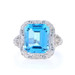 White Gold Blue Topaz Cocktail Solitaire Ring - 14k Emerald Cut 6.93ct Filigree