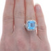 White Gold Blue Topaz Cocktail Solitaire Ring - 14k Emerald Cut 6.93ct Filigree