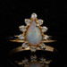 Yellow Gold Opal & Diamond Halo Ring - 14k Pear Cabochon .75ctw Cathedral