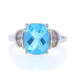 White Gold Blue Topaz & Diamond Ring - 10k Cushion Checkerboard 3.04ctw