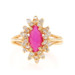 Yellow Gold Lab-Created Star Ruby & Diamond Halo Ring - 14k Marquise Cab 2.21ctw