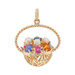 Yellow Gold Zircon Ruby Pearl Emerald Sapphire Flower Basket Cluster Pendant 14k Yellow Gold Zircon Ruby Pearl Emerald Sapphire Flower Basket Cluster Pendant 14k