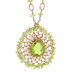 Yellow Gold Peridot Halo Necklace 19" - 14k Dbl Checkerboard Cabochon & Rondelle
