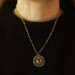 Yellow Gold Peridot Halo Necklace 19" - 14k Dbl Checkerboard Cabochon & Rondelle